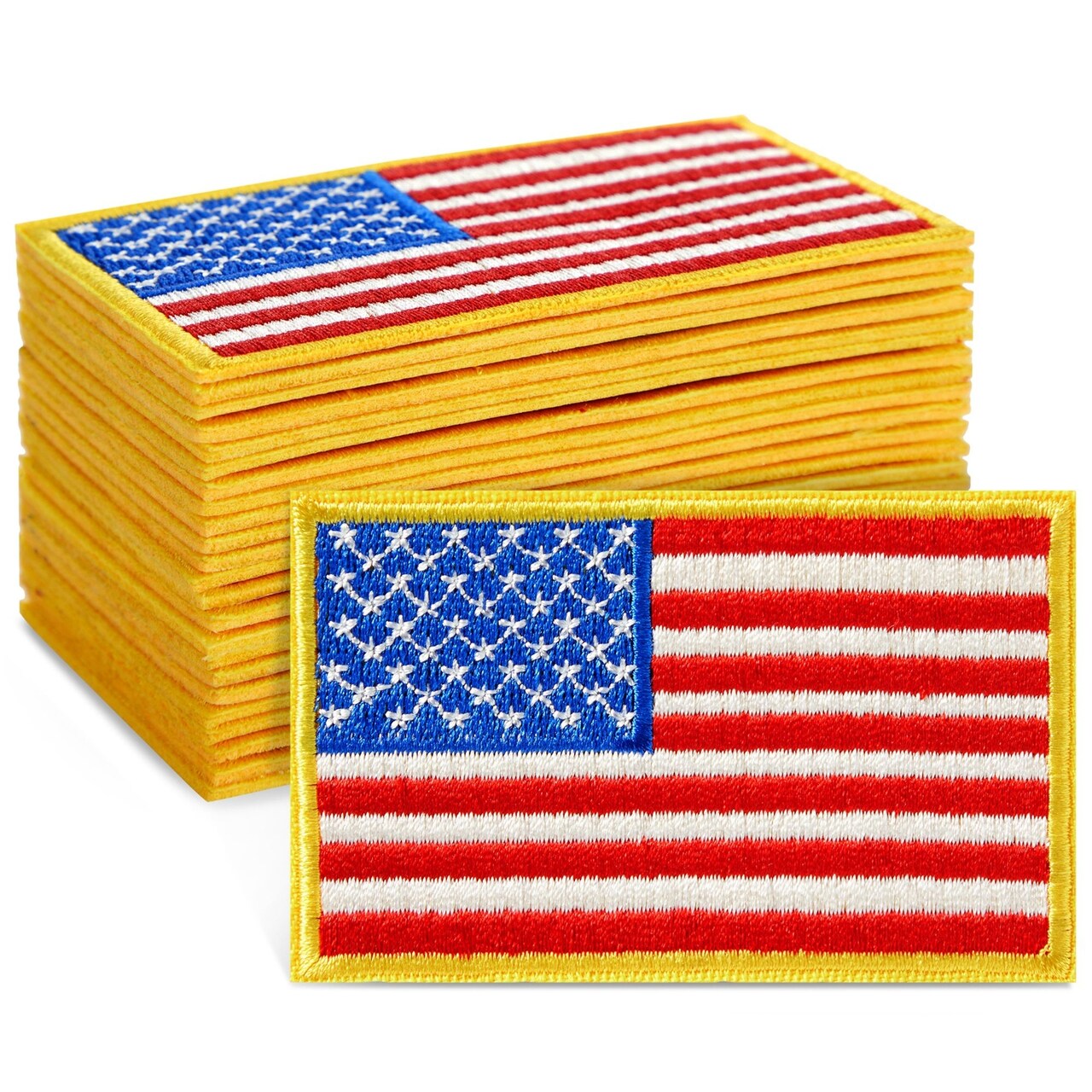 24 Pack of Iron On American Flag Patches for Patriotic Accessories, Embroidered USA Patch Set for Clothing